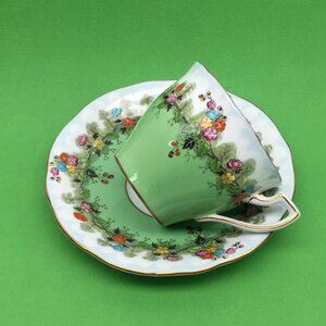 Ansley cup and saucer green bone of china made in England vintage from the 50's
